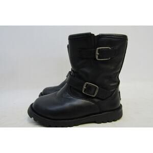 Ugg Toddler Size 7 Black Leather Engineer Zip Buckle Boots